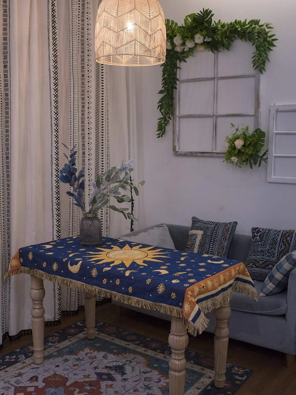 Sun & Moon Tapestry Throw Blanket - Navy and Gold 35x60